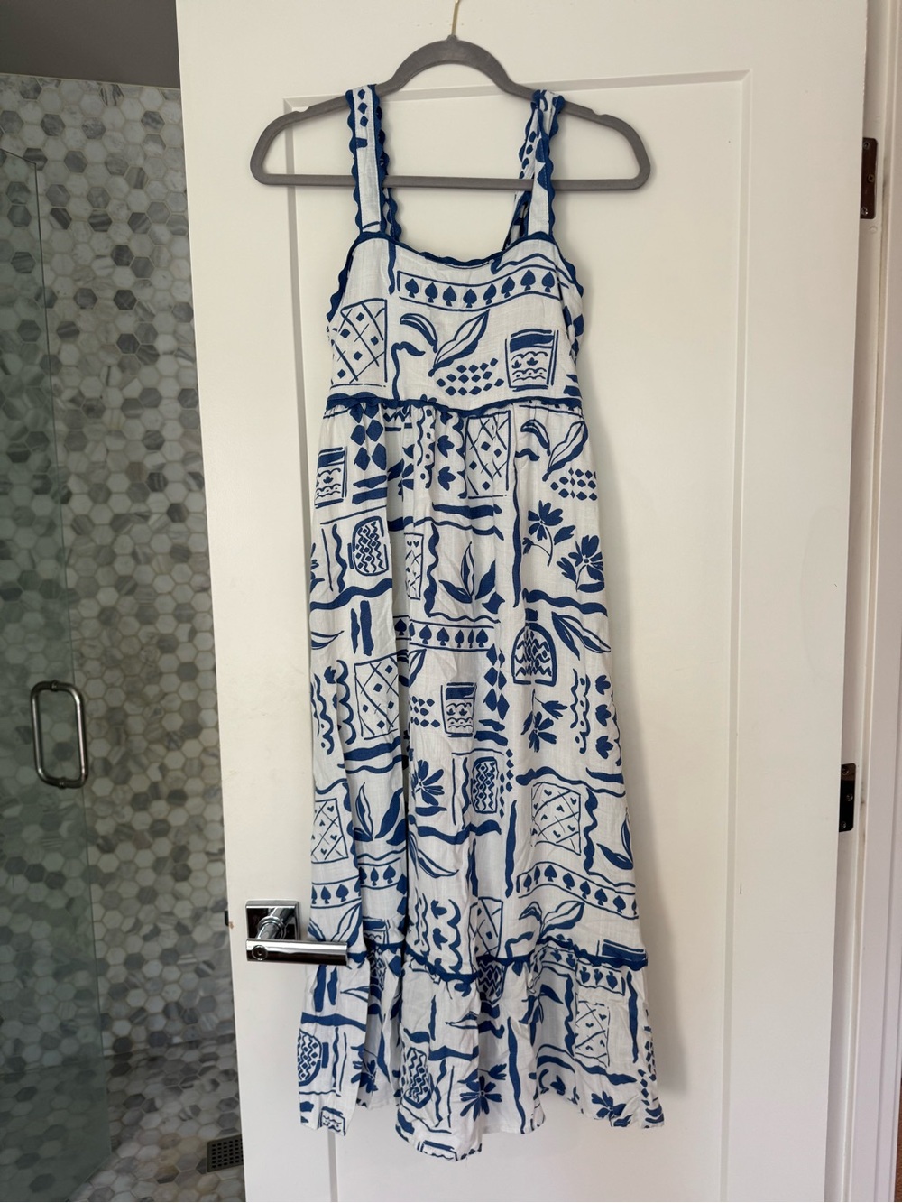 White and Blue Printed Sundress